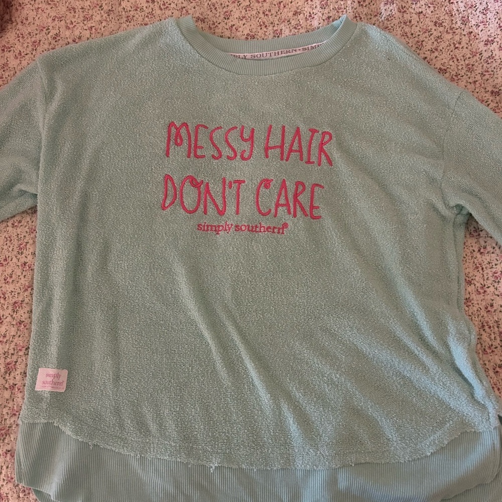 Simply Southern Kids Aqua Sweatshirt with Red Text